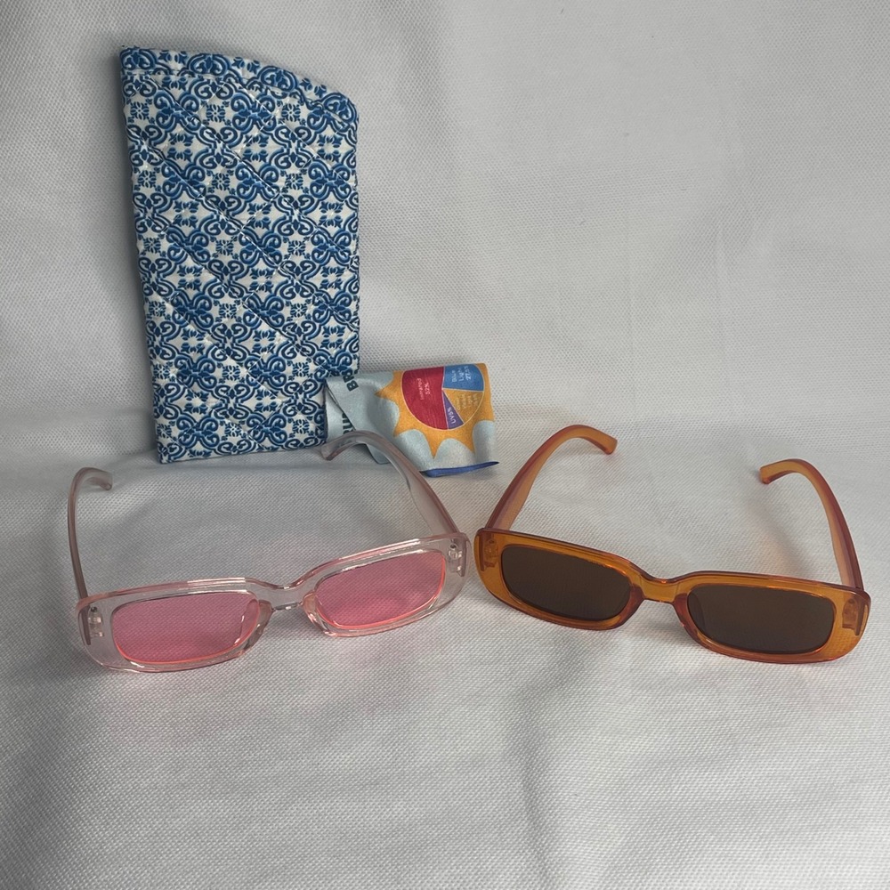 (2) TWO Pair Couples Beach Vacation Sunglasses Orange Black Clear Pink Travel